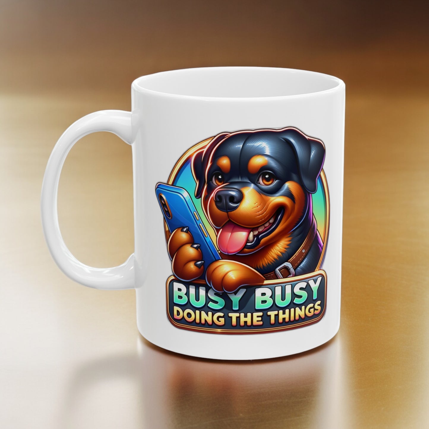 Cute Rottweiler Busy Busy Doing the Things Ceramic Mug - Dog Coffee Cup, Rottweiler, Determination, Small Biz (11oz, 15oz)