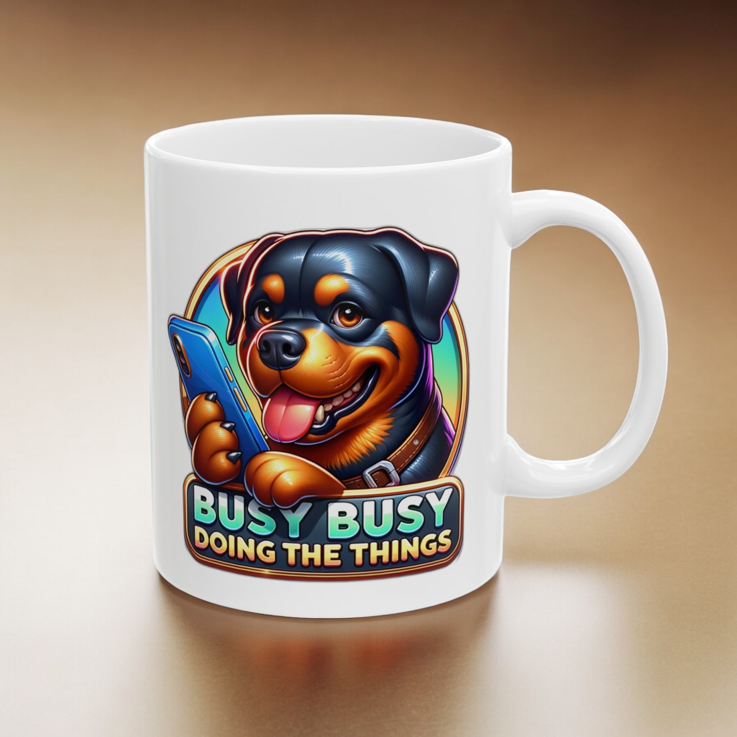 Cute Rottweiler Busy Busy Doing the Things Ceramic Mug - Dog Coffee Cup, Rottweiler, Determination, Small Biz (11oz, 15oz)