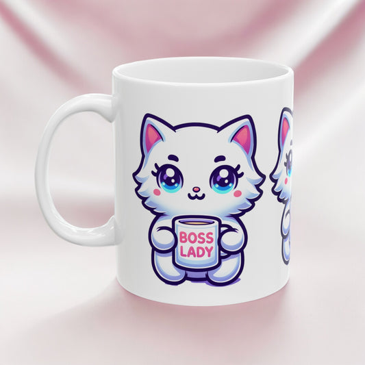 Cute Boss Lady Kitten Ceramic Mug 11oz